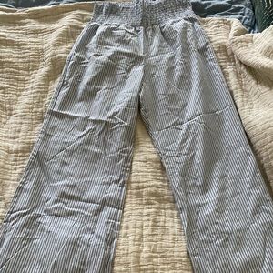 High waisted striped blue & white linen pants